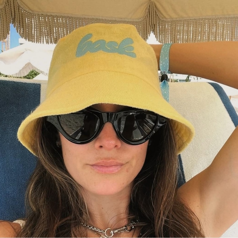 Yellow Bucket Hat with Blue Logo Bask Bucket Hat